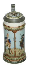 Mettlach Four Periods of Military Uniforms Stein