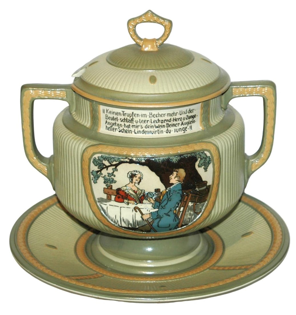 Mettlach 5L Punch Bowl w 2 Views of Couples &Verse (1 of 4)