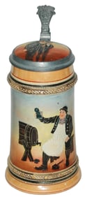 Diesinger Innkeeper Taps a Keg Stein w Inlay Lid