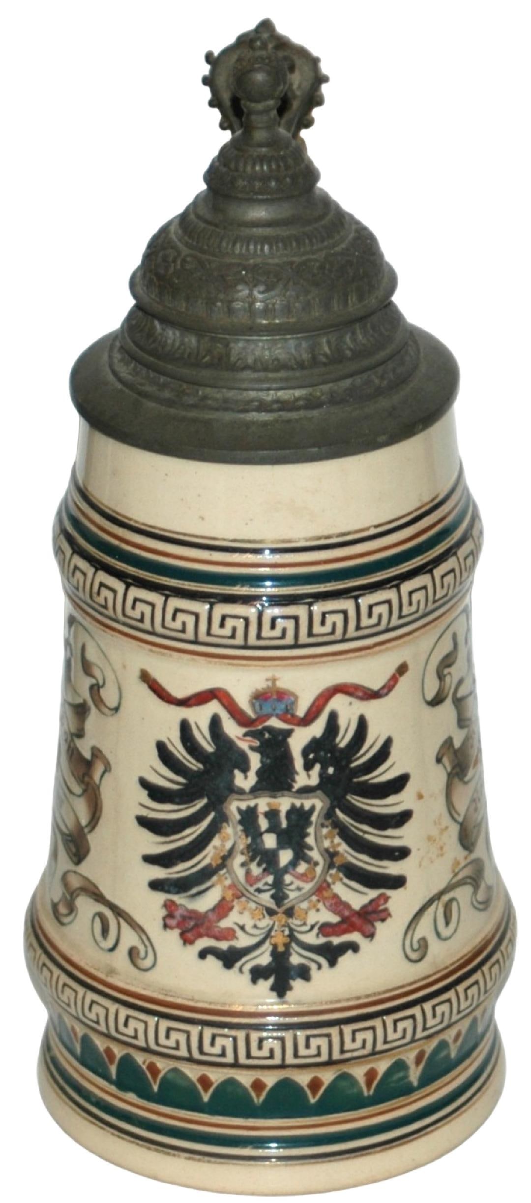 Imperial Eagle & Verse Etched Stein: Pottery Etched 1/2L. Imperial eagle and verses. Mint.