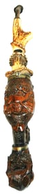 Carved 14" Pipe Stag Bowl Horn Stem Carved Dog Lid