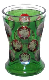 Green Overlay Wheel-Cut & Ruby Stained Beaker