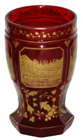 Ruby Glass  Gilded Spa Views Wheel Cut Beaker