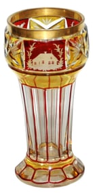 Wheel-cut scenes ruby & Amber stained Glass beaker