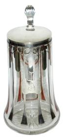 Great Quality Silver Overlay Glass Stein w Initial