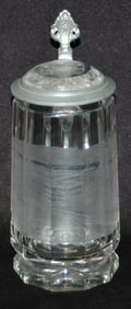 Wheel-Cut US Brewery Works Glass Stein w Prism Lid