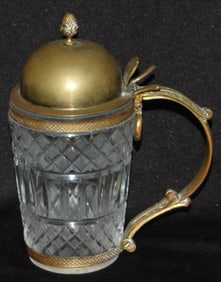 Baccarat Cut & Facet Glass w Two Brass Lids Stein