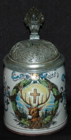 St Hubertus Stag Stoneware Stein w Fox Lid
