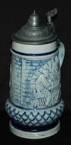 Whites Utica 1L Tavern Scen Relief Stoneware Stein