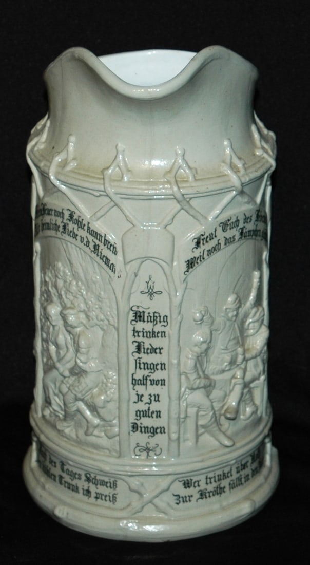 Mettlach 3L Pitcher w Four Scenes of Drinkers (1 of 3)