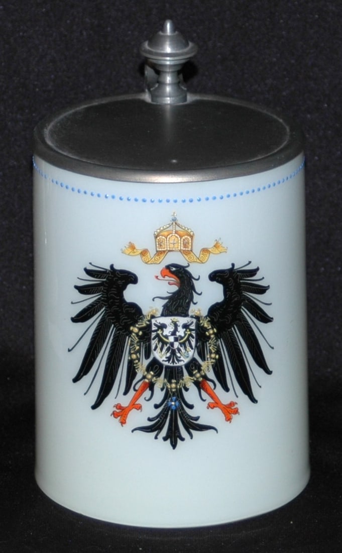 4/10L Blown Milk Glass Stein w Imperial Eagle (1 of 3)