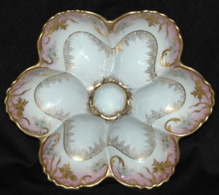 A K Lemoge Oyster Plate Detailed Floral 6 Wells