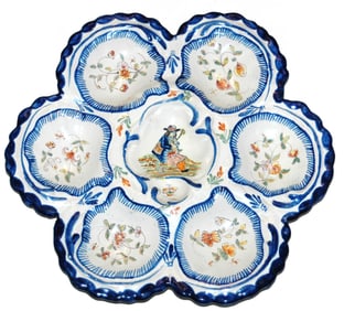 Breton French Faience Bagpipes Man Oyster Plate