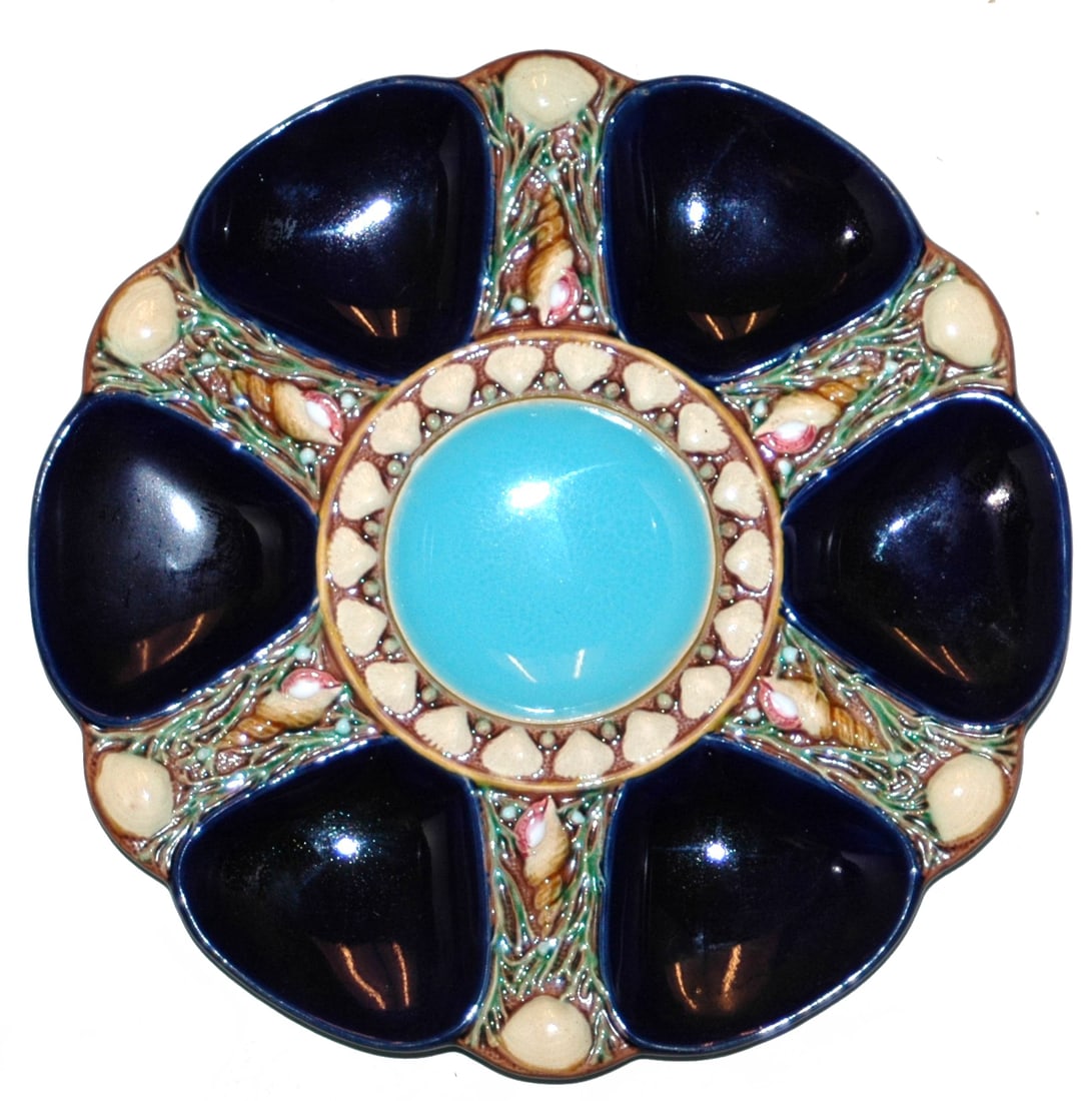 Minton Majolica Oyster Plate 7 Wells (1 of 2)