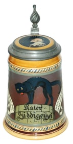 Mettlach Black Cat Hiddigeigei Signed Stein