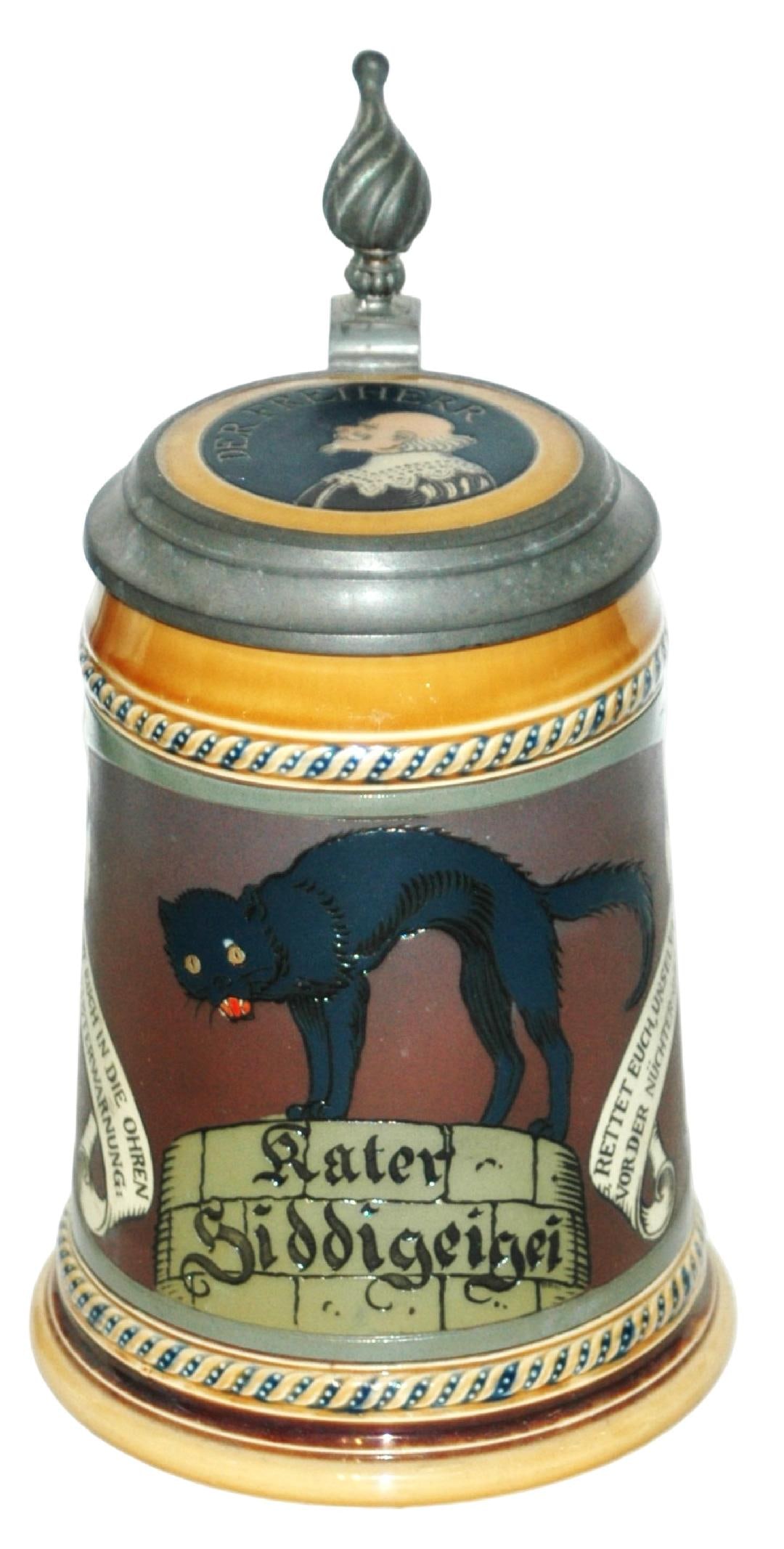 Mettlach Black Cat Hiddigeigei Signed Stein (1 of 5)