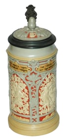 1L Mettlach  4 Detailed Relief Panels  Stein