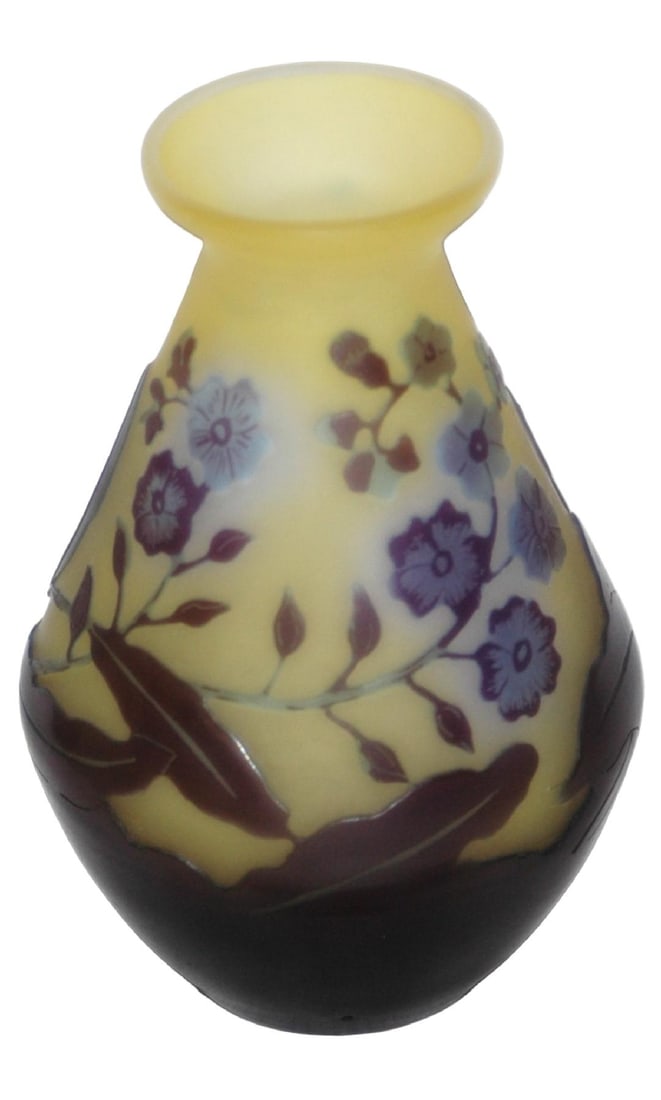 Galle Cameo Purple & Yellow Floral Glass Vase (1 of 2)