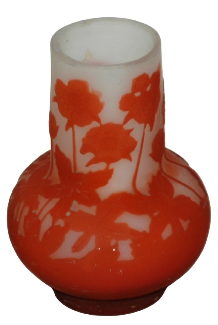 Galle Cameo Orange & White Floral Glass Vase (1 of 3)