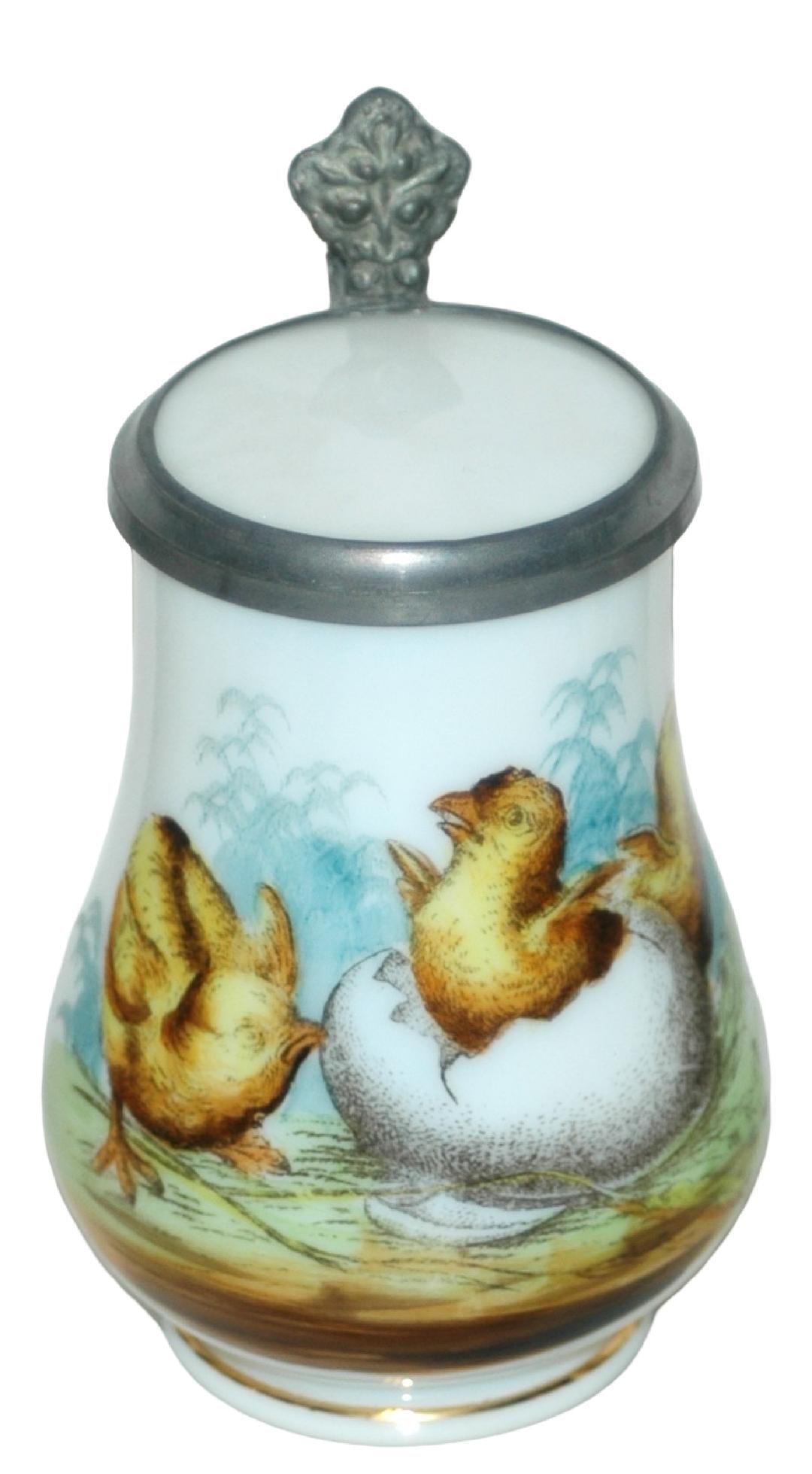 1/8L Milk Glass Stein w Enamel Chicks & Inlay Lid (1 of 3)