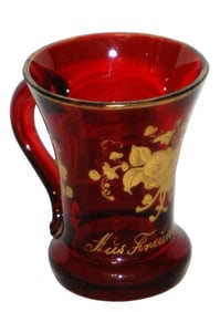 c.1850 Ruby Glass w Pasty Floral Bohemian Mug