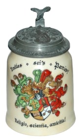 Dueling Fraternal Student Shield Stein w Litho