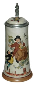 Man on Barrel w Munich Child Stein w Inlay Lid