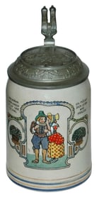 Loving Couple Stoneware Stein w Munich Relief Lid