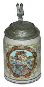Well Dressed Couple Stein w Munich Relief Lid