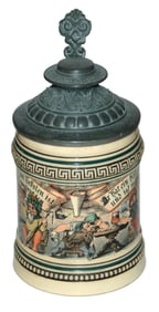 Drinking Dwarfs Stein w Fancy Relief Lid