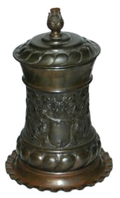 Copper Hand Chased Shield. Hops on Lid