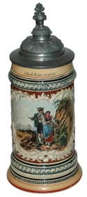 1L Alpine Couple on a Walk Stein w Fancy Lid