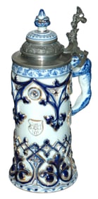 1L Floral, Shields Stein w Figural Tiger Handle
