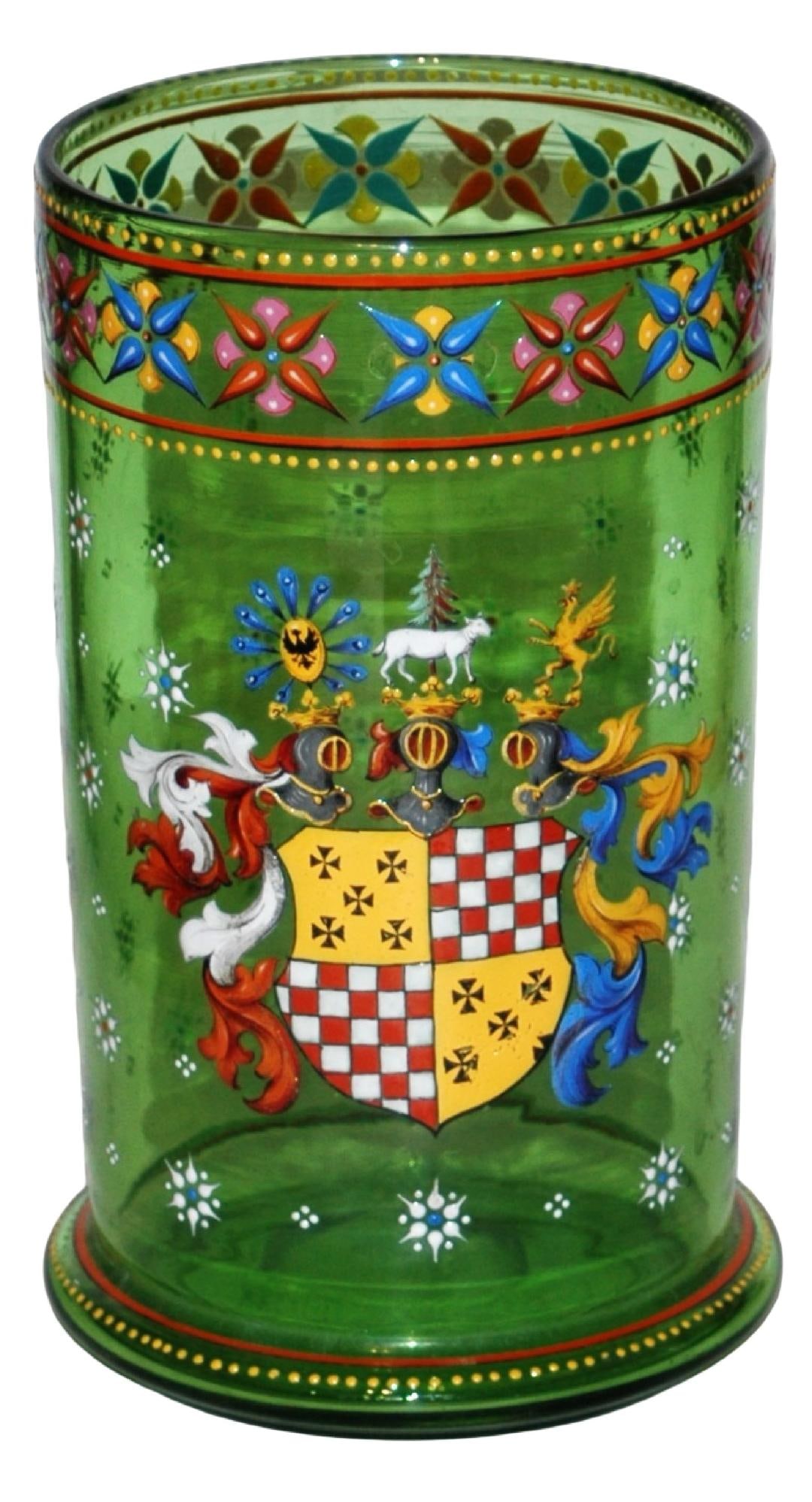 8" Egermann Enamel Shield Green Glass Beaker (1 of 3)