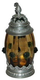 Glass Stein w Prunts & Fancy Pewter Base & Lid