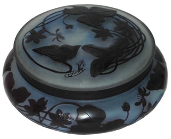 Galle Floral Design Cameo Glass Covered Bowl