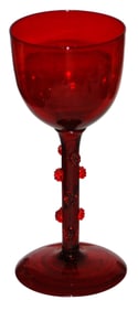 8" Ruby Glass Goblet w Applied Prunts on Stem