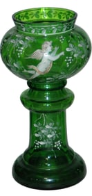 PAIR Vases White Enamel Angels & Floral, 8-1/2"