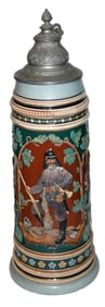 2L Fireman w Hose & Side Scenes Relief Stein