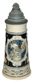 1-1/2L Knight W Stein & Fancy Relief Pewter Lid