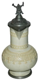 2L Mettlach Fancy Pattern Body & Pewter Dwarf Lid