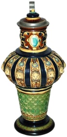 2-1/2L Majolica Lion & Floral Schiler Relief Stein