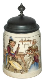 Mettlach Woman & Musician PUG Stein
