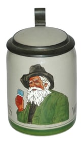 Mettlach Bavaria Stein Bearded Man Drinks Beer