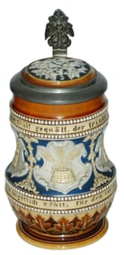 Mettlach Relief Stein w Brewery Symbol Shields