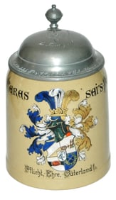 Mettlach Dueling Fraternal Student Shield Stein