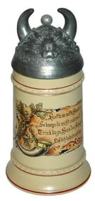 Mettlach Van Hauten Stein w Pewter Horn Lid