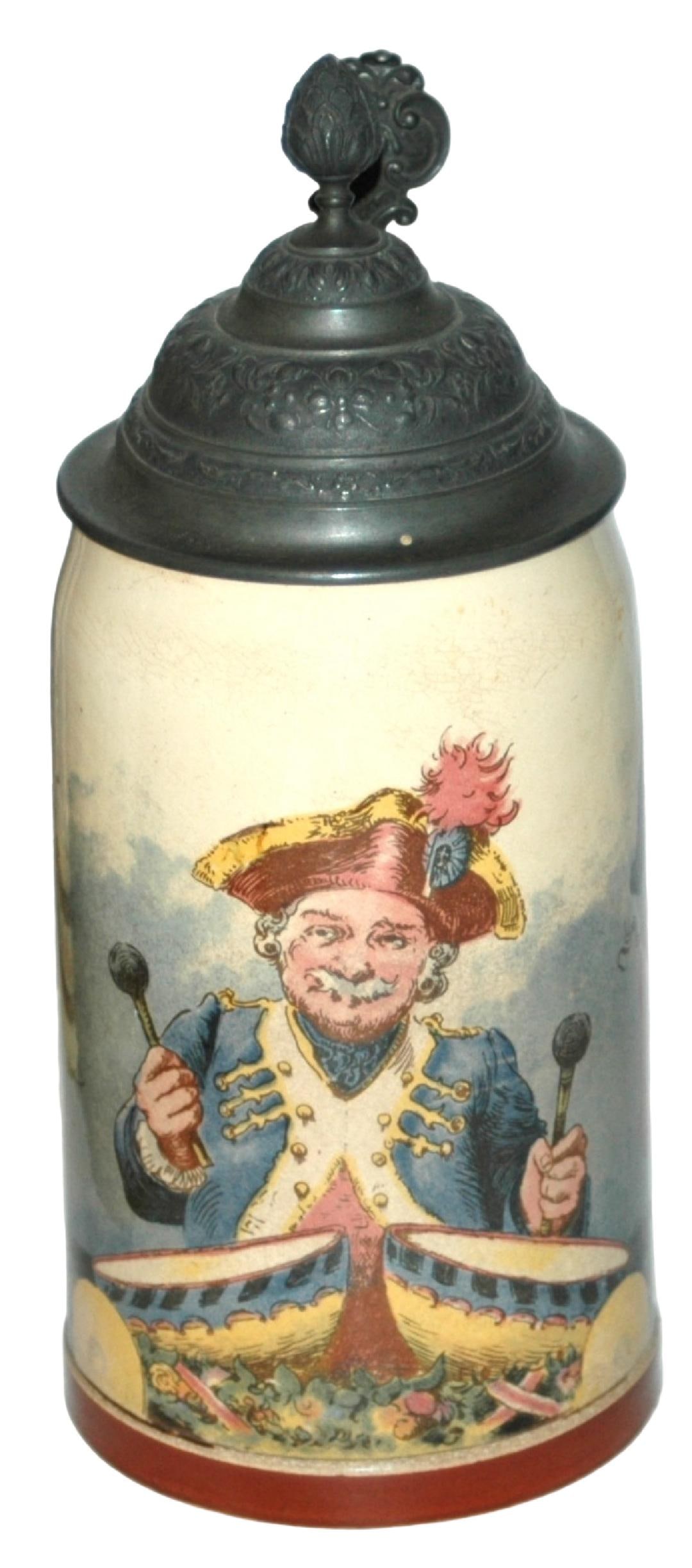 Mettlach Soldier & Musicians Schlitt Stein: Mettlach #1909 PUG 1/2L. Schlitt. Soldier musicians.