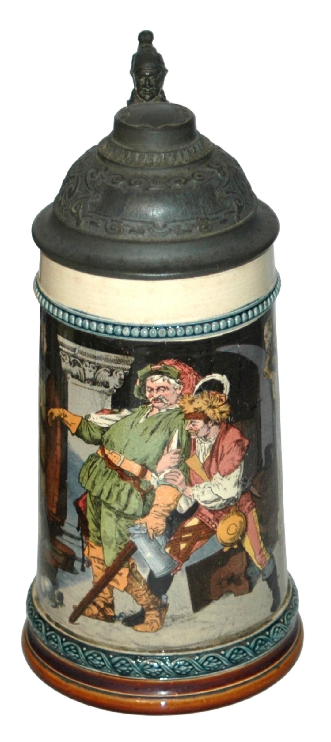 Mettlach Drunk Landsknecht in Wine Cellar Stein: Mettlach #2271/1055 PUG 1/2L. Drunk landsknecht in wine cellar. Mint.