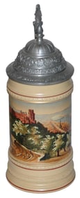 Mettlach Heidelberg Castle Stein w Fancy Pewter